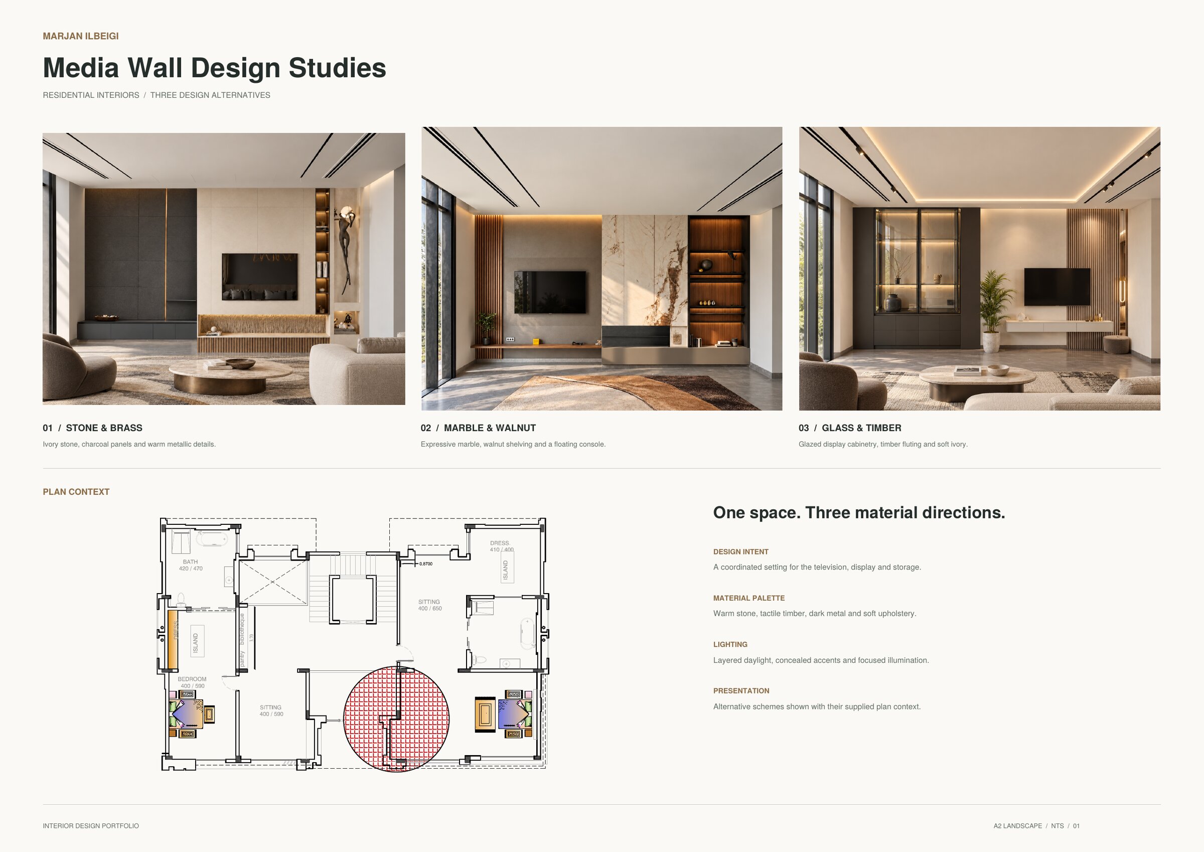 Media wall — three material directions