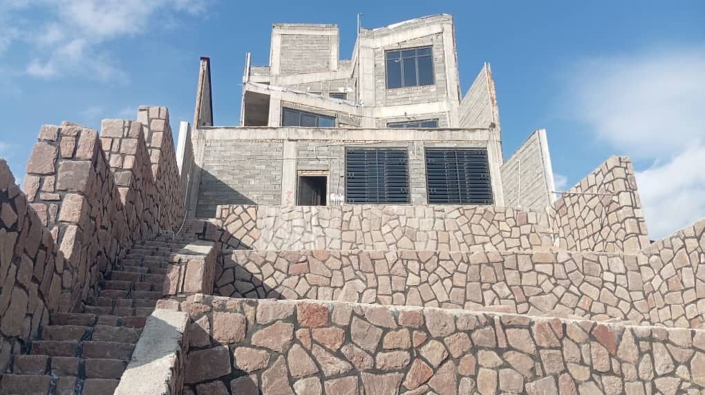 Stone retaining walls and stair